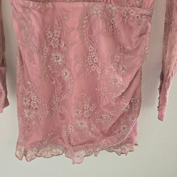 Lovers + Friends "Abigail" Lace Long Sleeve Mini Dress Metallic Rose Size Small - Picture 8 of 16